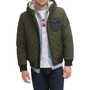Levi's Men's Diamond Quilted Sherpa Lined Bomber Jacket, New Olive, X-Large
